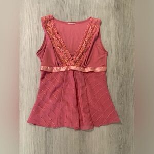 Y2k Staple Piece Knockout Lace V Neck Sequins Detail Cami / Tank